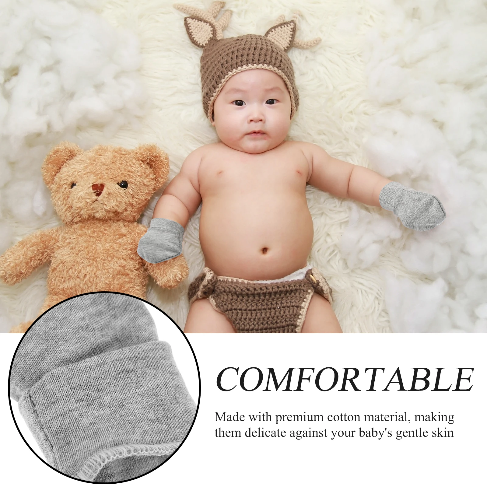 ถุงมือป้องกันรอยขีดข่วนสำหรับเด็กทารก ผ้าฝ้ายพรีเมียม ถุงมือป้องกันรอยขีดข่วนสำหรับเด็กทารก นุ่มสบาย ทารกแรกเกิด