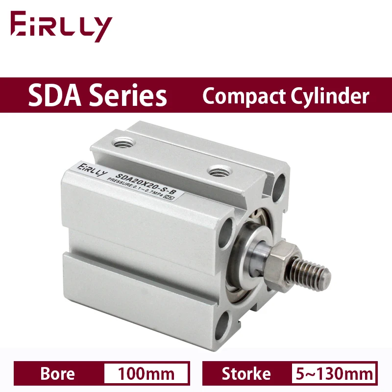 SDA100-B 5-100mm Stroke SDA100X50-B-S Bore 100mm Air pneumatic cylinder double acting compact cylinder male thread