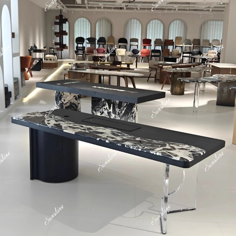 

Italian minimalist black and white flower solid wood marble tea table modern simple light luxury design