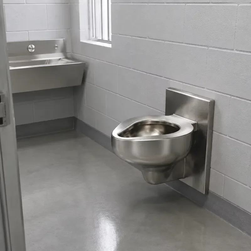 304 Stainless Steel Wall Mounted Toilet Modern Integrated Design Anti Collision Gravity Flush Suitable for Prison Detention