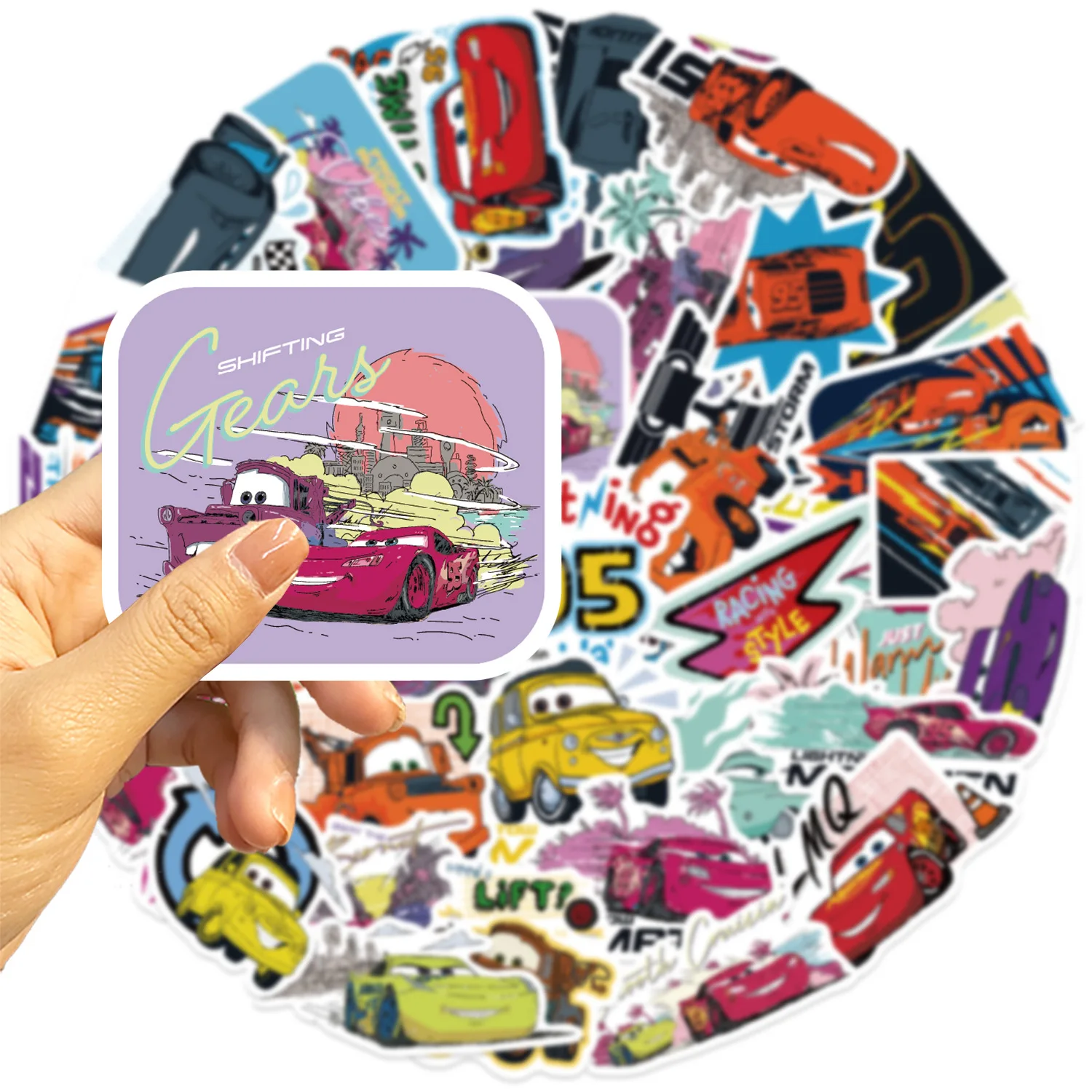 50 قطعة من ملصقات الرسوم المتحركة لسيارات ديزني ميامي سيارات المنتقمون لوح التزلج والكمبيوتر المحمول والأمتعة الكرتونية DIY ملصق مضاد للمياه لعبة أطفال