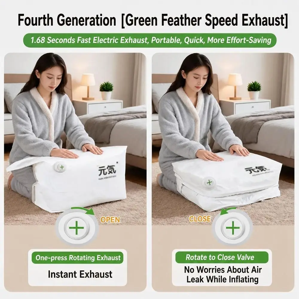 No Pump Vacuum Storage Bag Dust-proof Press & Seal Seal Compression Bag Large Capacity Space Saving Clothes Blankets Organizer