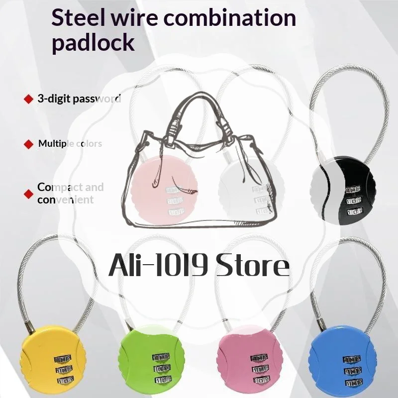 3 Digit Cable Combination Padlock Flexible Wire Password Lock Anti Theft Security Lock For Luggage Backpack Travel Cabinet Use
