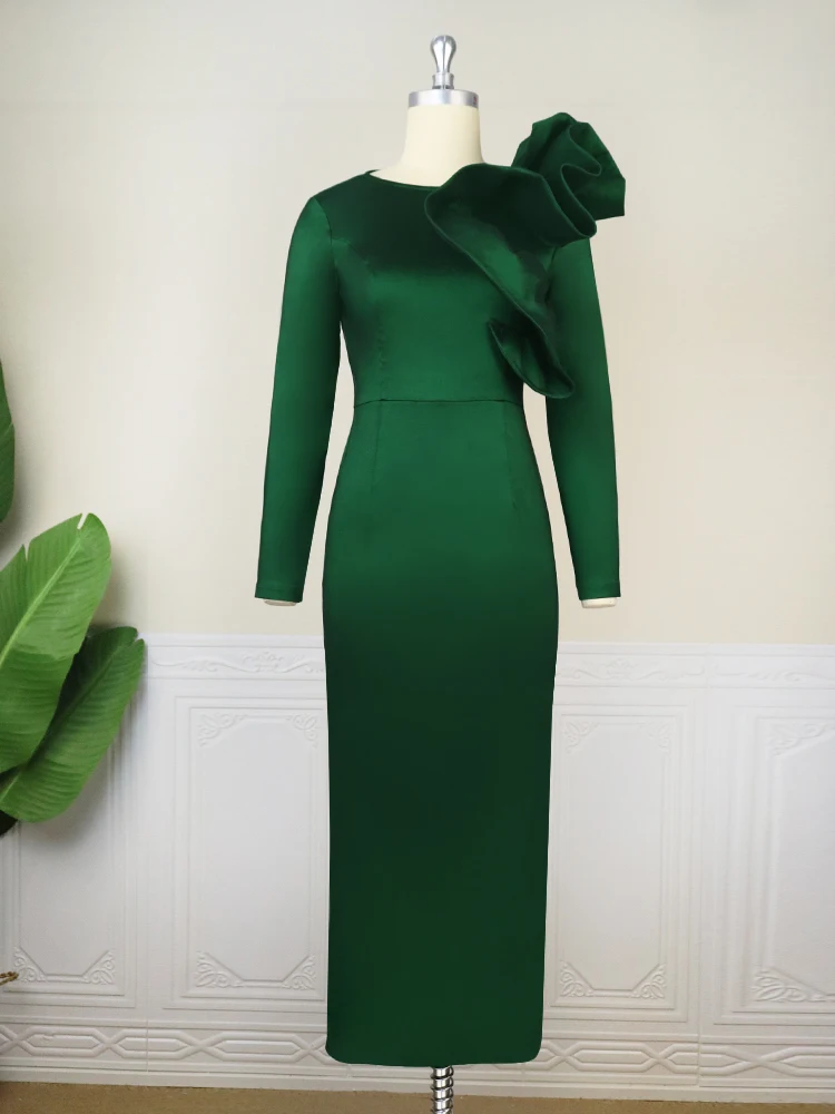 Vestido largo de talla grande para mujer, traje con volantes, cintura alta, color verde oscuro, para cumpleaños, bodas, eventos, Navidad, 4XL