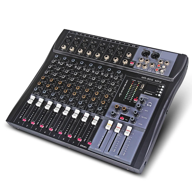 Professional Audio Mixer 8 Channel Mixing Console Bluetooth Sound Board USB Reverb For PC Stage Studio DJ Controller Podcast