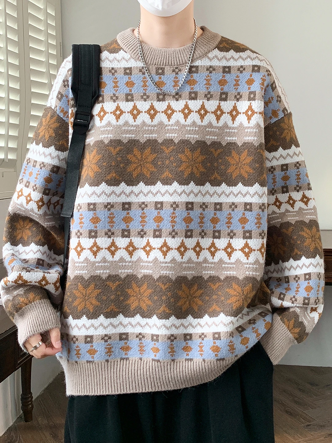 

Men's round Ne Knitwear Embroidered Long Sve Warmth Inner Wear Casual Sle Polyester Blend Fiber Faionable Autumn Winter