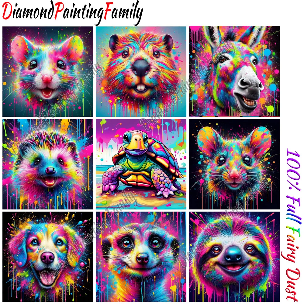 Diamond Painting Family Full Fairy Dust Diamond Arts Colorful Animal Crystal Resin Mosaic Painting Kit AB Drill Cross Stitch Set view 2