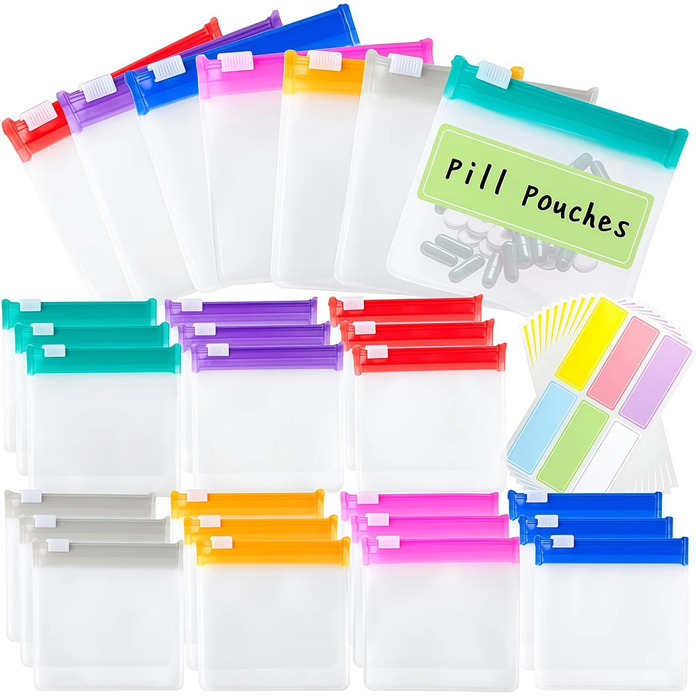 Pill Pouch Set, Mini Zip Pill Organizers, Reusable Travel Pill Container, Color-Coded Medicine Bags,Organize Capsule Small Items