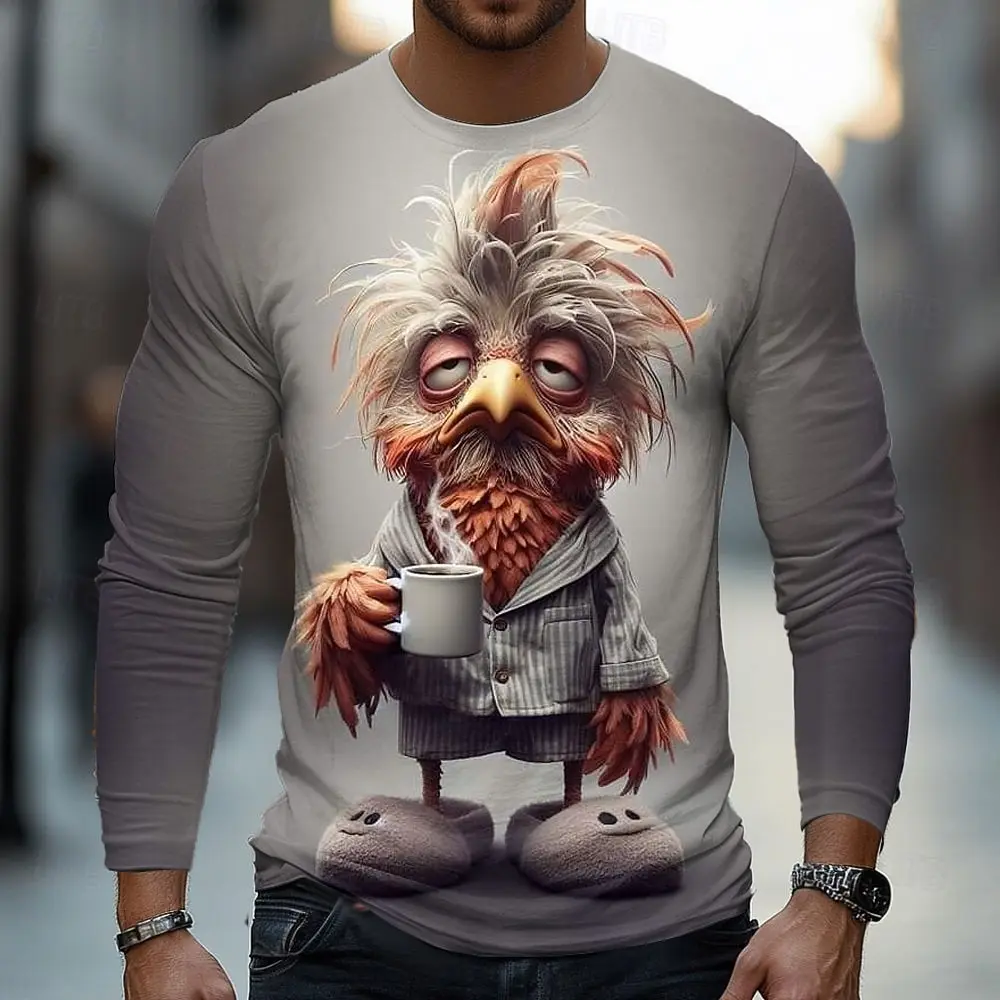 

2025 Men's Animal Chick 3D T Shirt Long Sleeve T shirt 3D Print Crew Neck Shirt Fashion Street Casual Daily Fall Apparel