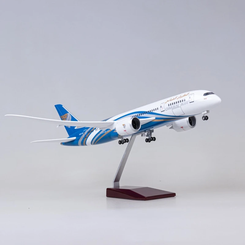 

47cm Oman Airways B787 Airplane Scale 1:130 Resin Diecast Aircraft Assembly Model Static Display Gift With Light And Wooden Base