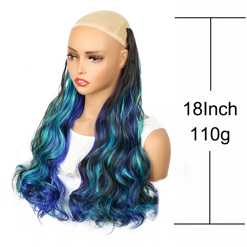 Extensión de cabello sintético de 20 pulgadas, rizado con reflejos arcoíris, una pieza con 5 clips, invisible, para uso diario 3