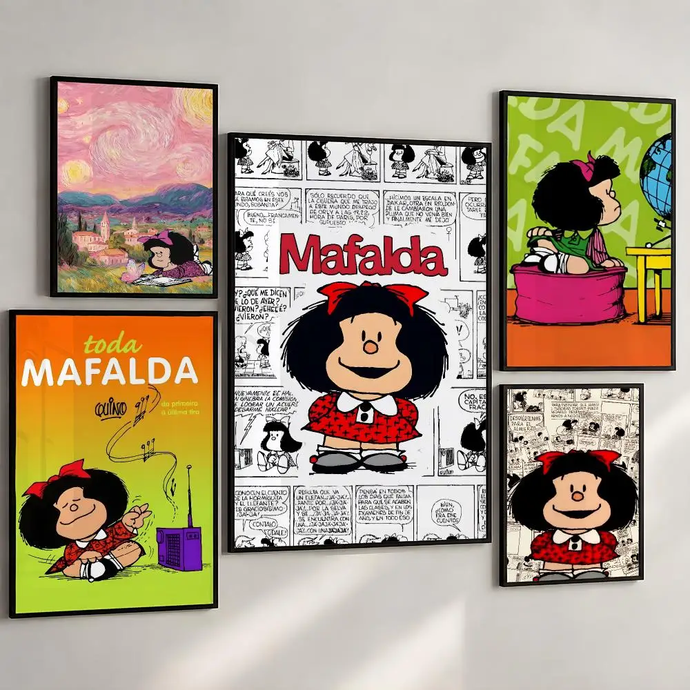 Comic Mafalda Argentine Cartoon Vintage Poster PP Wall Art Print Removable Water-Resistant Home Decor for Bedroom Apartment Gift