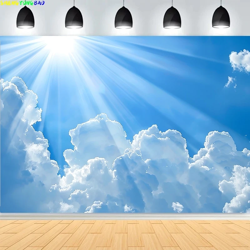 

Radiant Sun Rays Vivid Rainbow Blue Sky Photography Backdrops White Clouds Stairway Heaven Path Photo Background KY-06