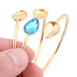 2pcs Stainless Steel Gold Plated 10x14mm Teardrop pointback Cabochon Bracelet Base Blanks Diy Bendable Bezel Bangle Settings