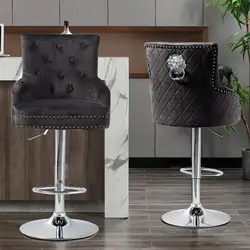 Luxury Velvet Swivel Bar Stools with Lion Knocker Upholstered Dining Chairs for Home Bar Table