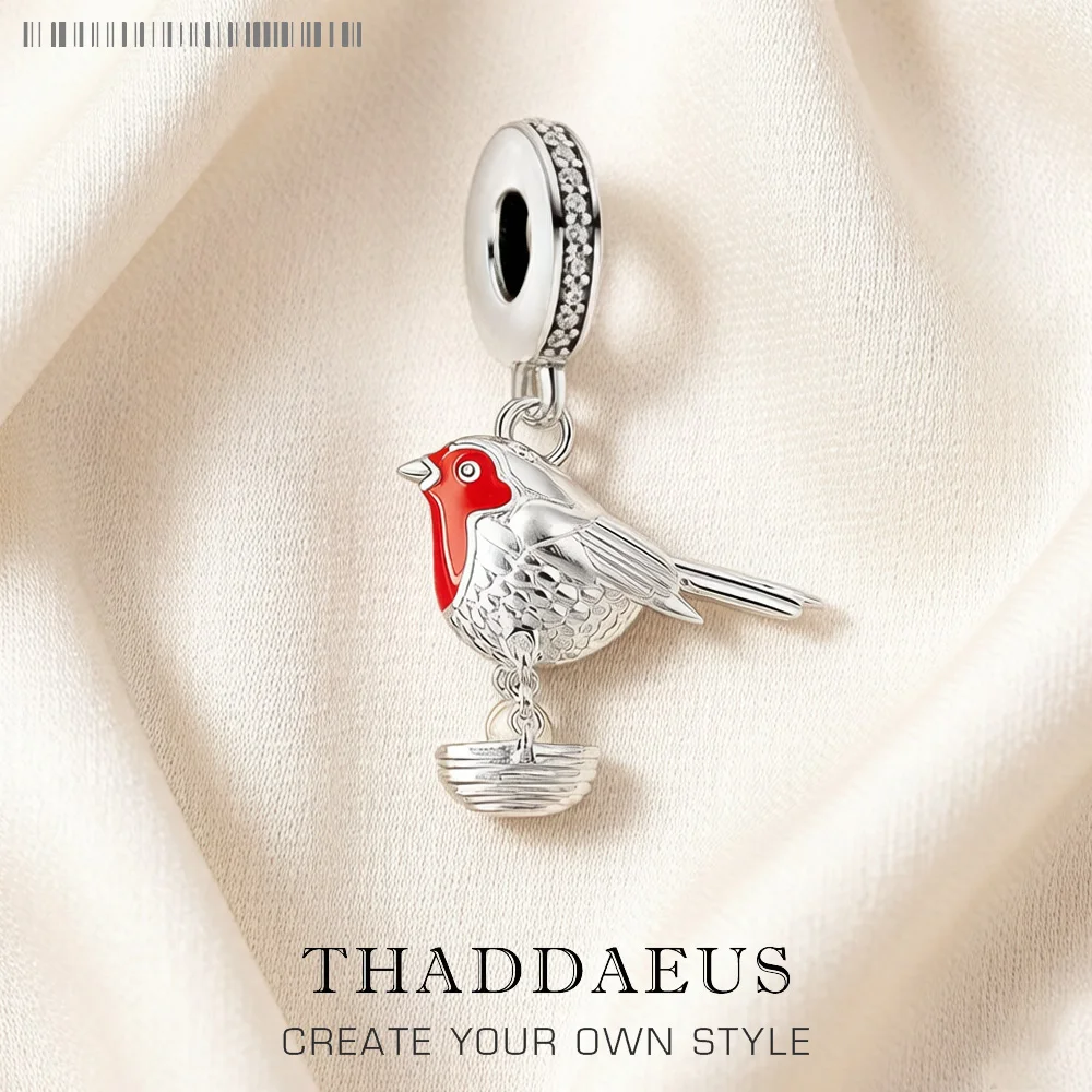 Red Robin Bird Dangle Charm For Women 925 Sterling Silver Cute