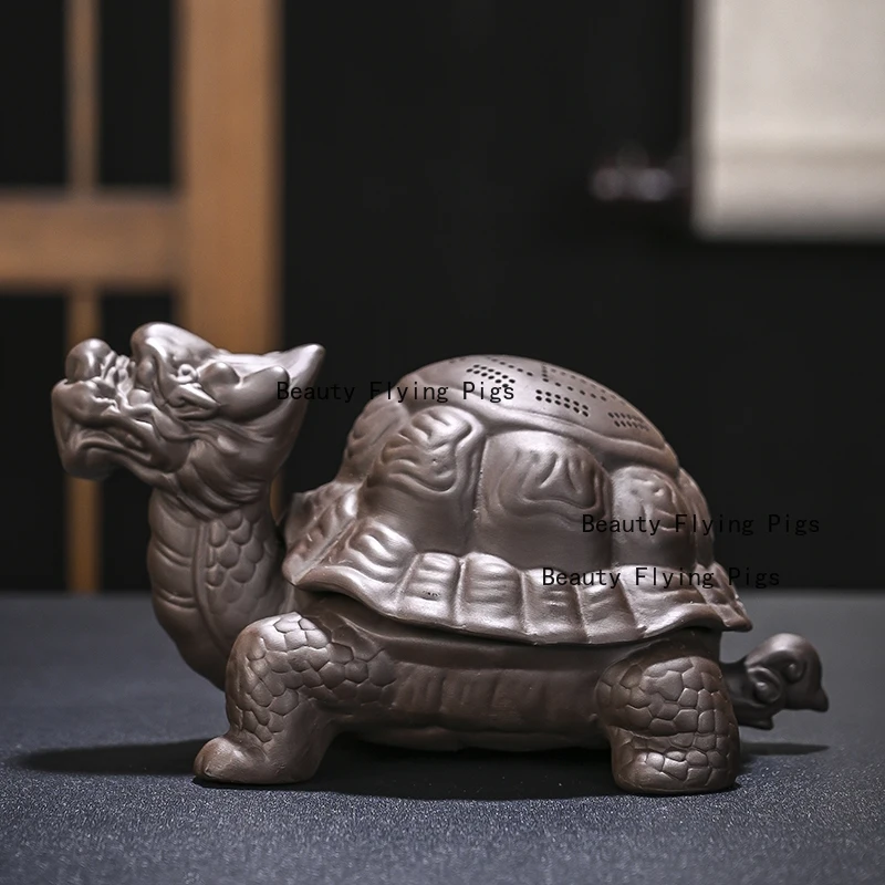 Purple Clay Dragon Turtle Tea Pet Wealth Acquisition Ornaments Turtle Shell Tea Leakage Tea Ceremony Accessories Desktop