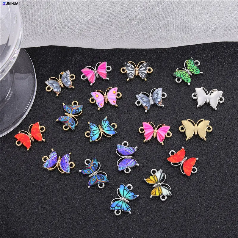 10pcs Colorful Printed Enamel Butterfly Connector 34Styles Charm For Jewelry Making Supplies DIY Handmade Crafts Accessories