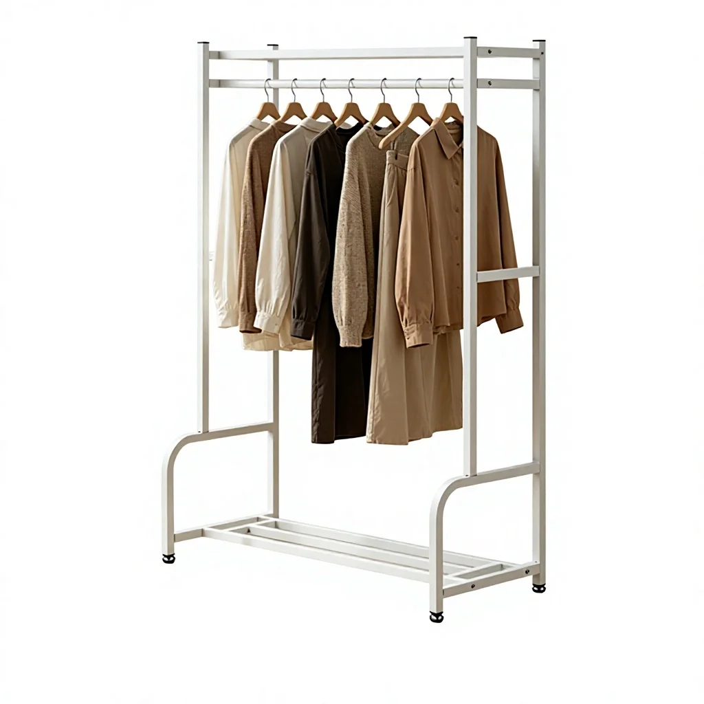 Floor-standing Metal Non-Folding Clothes Rack with Thickened Design for Home Coat & Hat Storage in Bedrooms Balconies