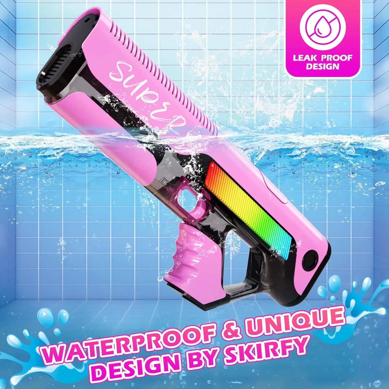 Pistola ad acqua super LED ad alta capacità Pistola ad acqua elettrica con aspirazione automatica Blaster ad acqua Pistola a scoppio ad alta potenza Giocattolo a spruzzo d'acqua continuo