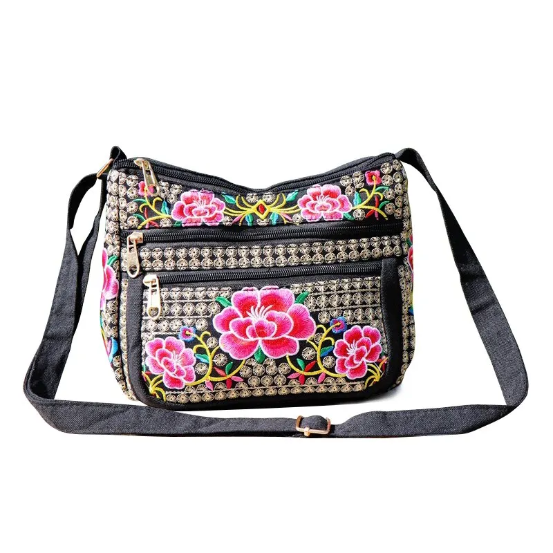 New Ethnic Style Embroidery Women Bag Large Capacity Embroidery Canvas Ladies Adjustable Strap Shoulder Bag