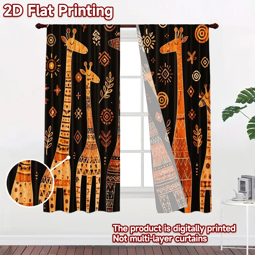 2D flat 2pcs Curtain Country Style Curtains Tribal Giraffe Family Digitally printed polyester, colorfast Festive Curtains Use