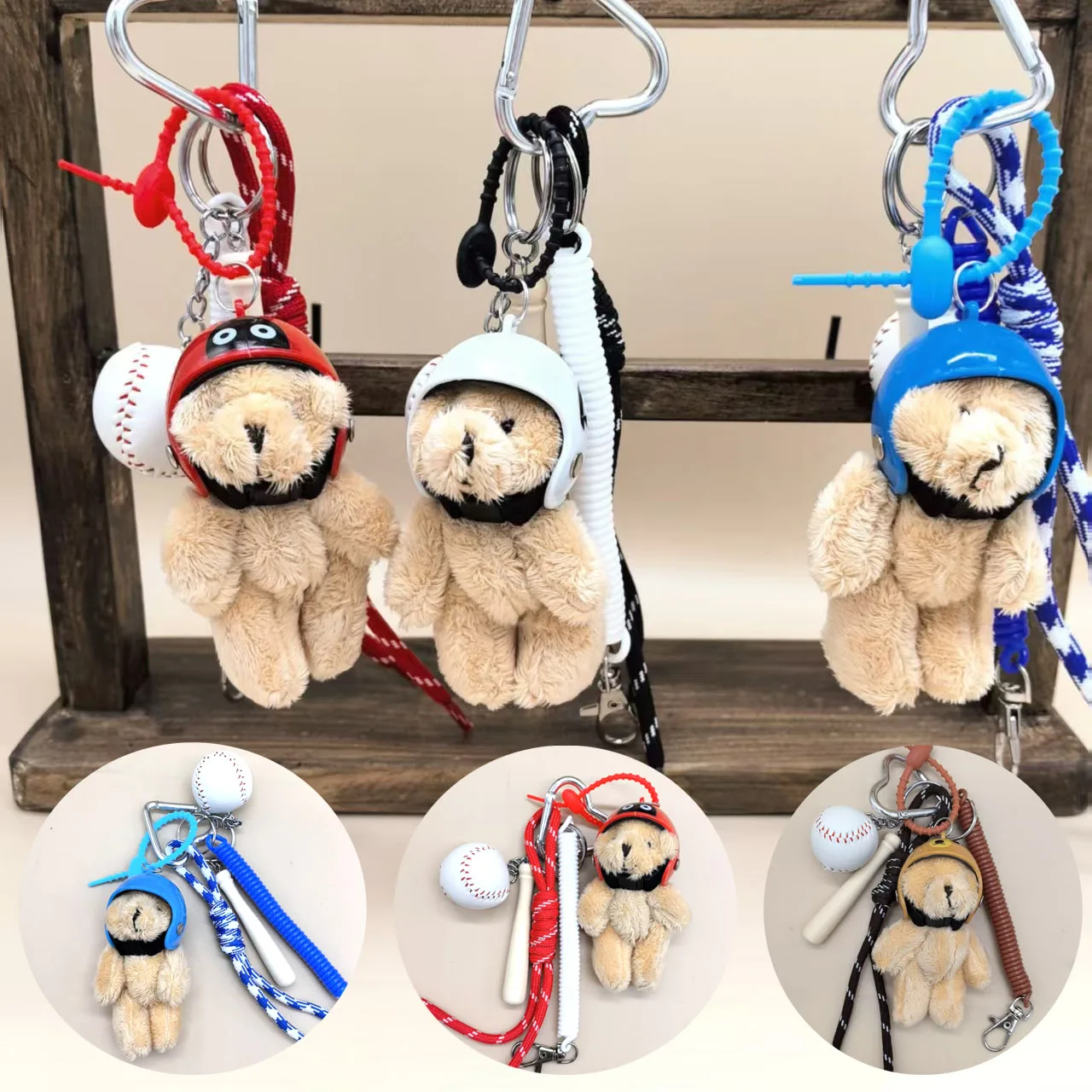 

Cute Teddy Bear Keychain with Baseball & Helmet Plush Bag Charm for Backpack, Purse, Luggage Soft Stuffed Animal Gift for Kids