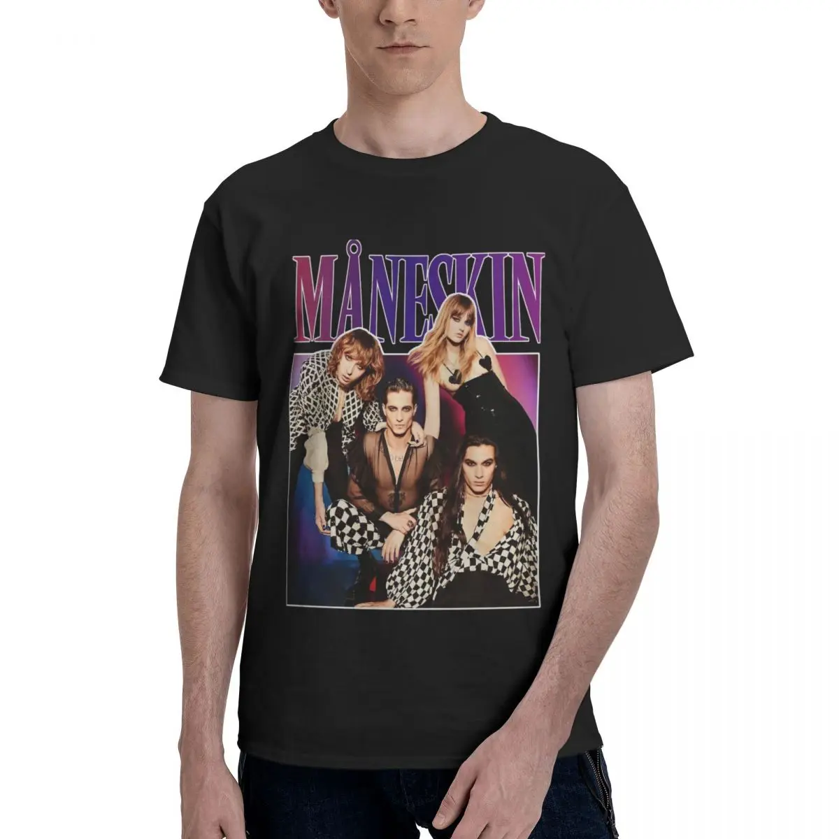 Maneskin Italy Music Band Men T Shirts Novelty Tee Shirt Short Sleeve Round Neck T-Shirts 100% Cotton Graphic Clothes