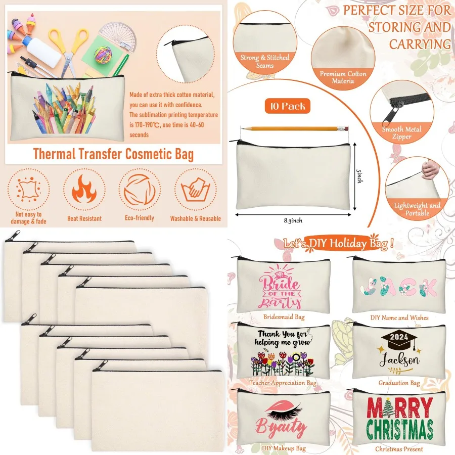 

Пустая холщовая сумка Legigo, косметичка на молнии, оптом - универсальная холщовая сумка-карандаш с прочной косметичкой на молнии Trave