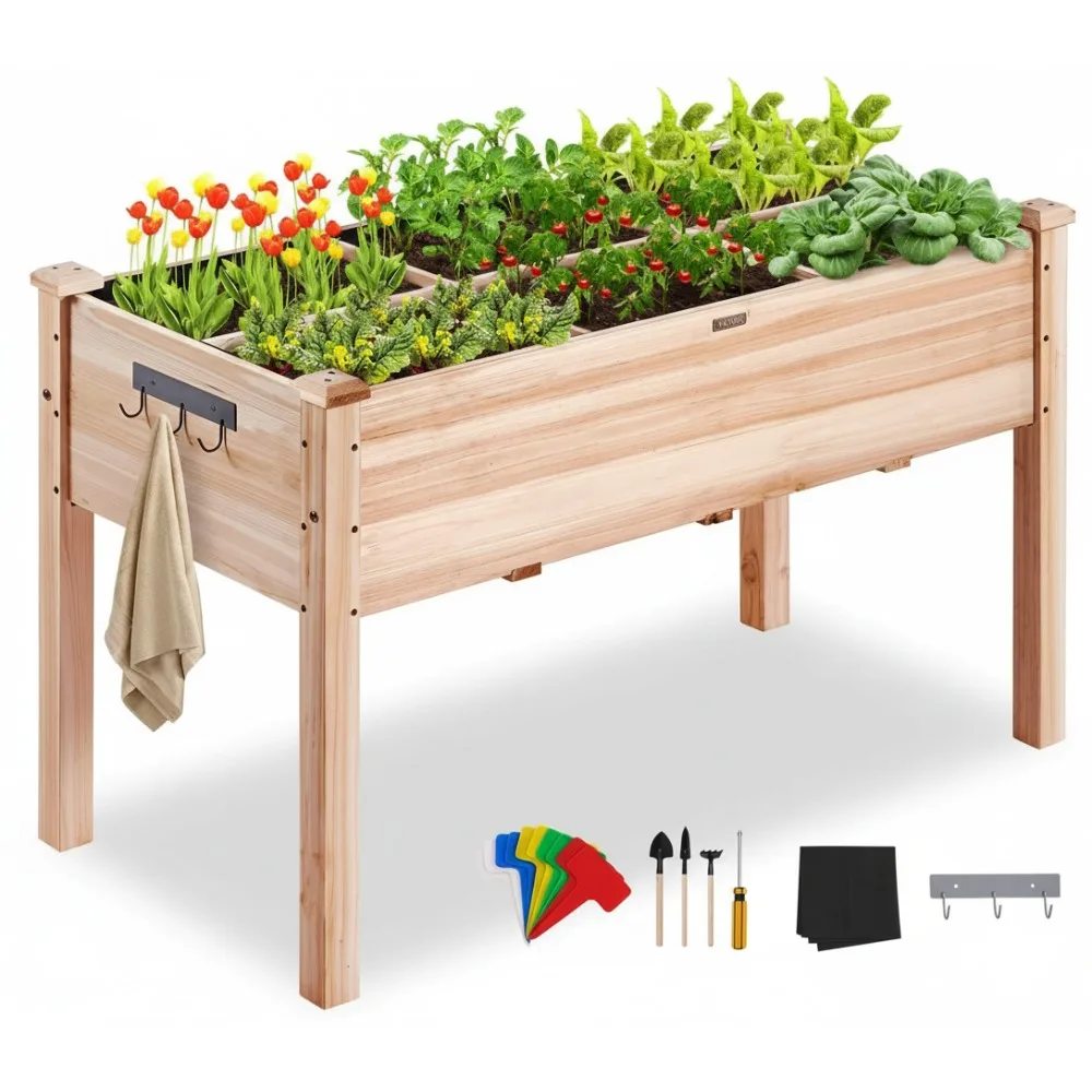 

Elevated Raised Garden Bed 48x24x30in with Legs, Fir Wood Planter Box for Backyard Patio Balcony Gardening
