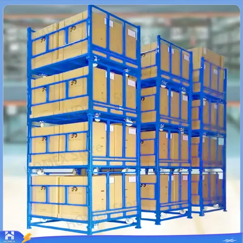 Heavy Duty Steel Stacking Frame Pallet Rack Industrial Warehouse Storage Cage Stackable Metal Container Electrostatic Powder