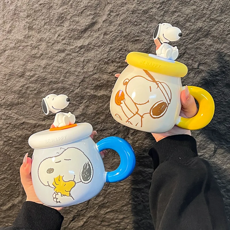 2026 New Kawaii Snoopy Ceramic Mug Cartoon Large Capacity Straw with Lid Coffee Cup Couple Creative Birthday Gift