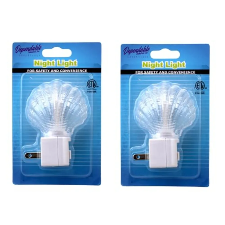 Set of 2 Sea Shell LED Night Light On/Off Switch
