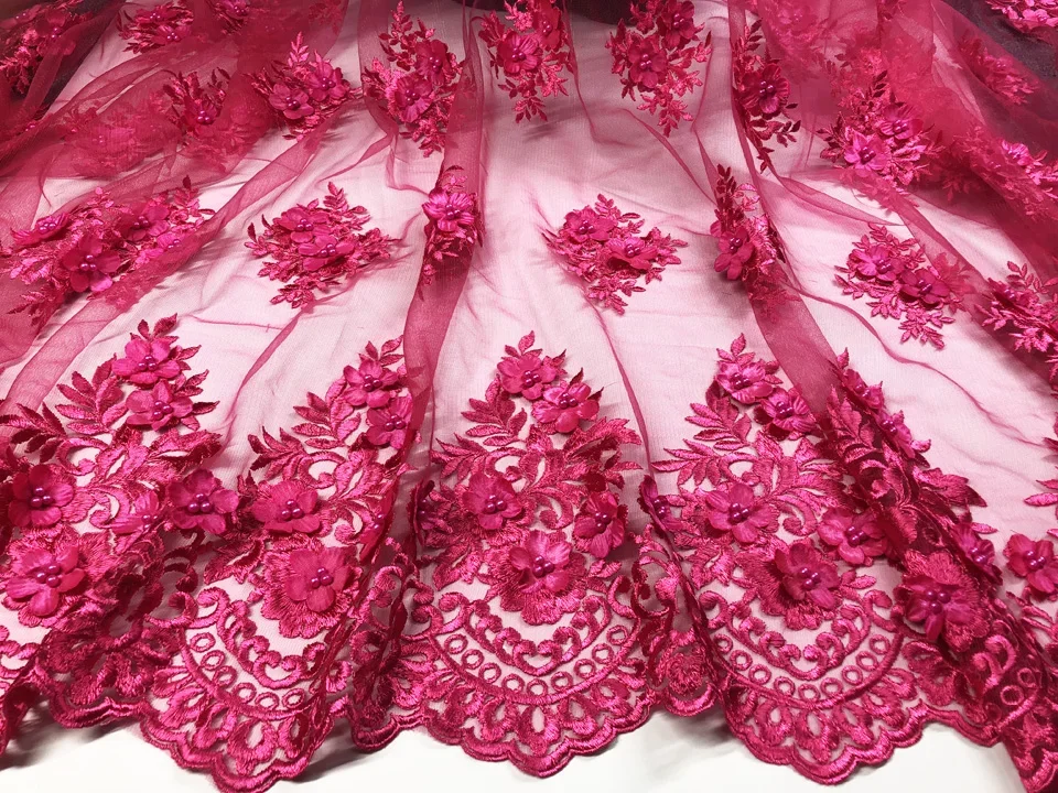 

2018 New Style French Net Lace Fabric 3D Flower African Tulle Mesh Lace Fabric High Quality African Lace Fabric ALC-919