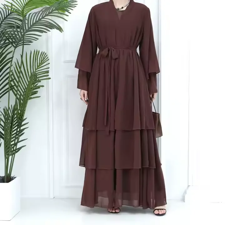 

Dubai Turkey Chiffon Open Abayas for Women Ruffles Muslim Dress Islamic Kimono Jalabiya Arabic Robe Kebaya Caftan Marocain Femme