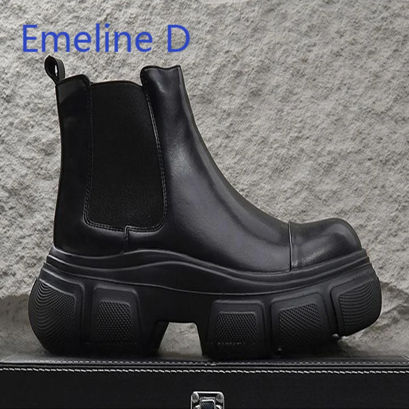 

Men's Mid Top Leather Boots British Style Chelsea Boots Thick Soled Height Increasing Sleeve Minimalist Design Short Boots