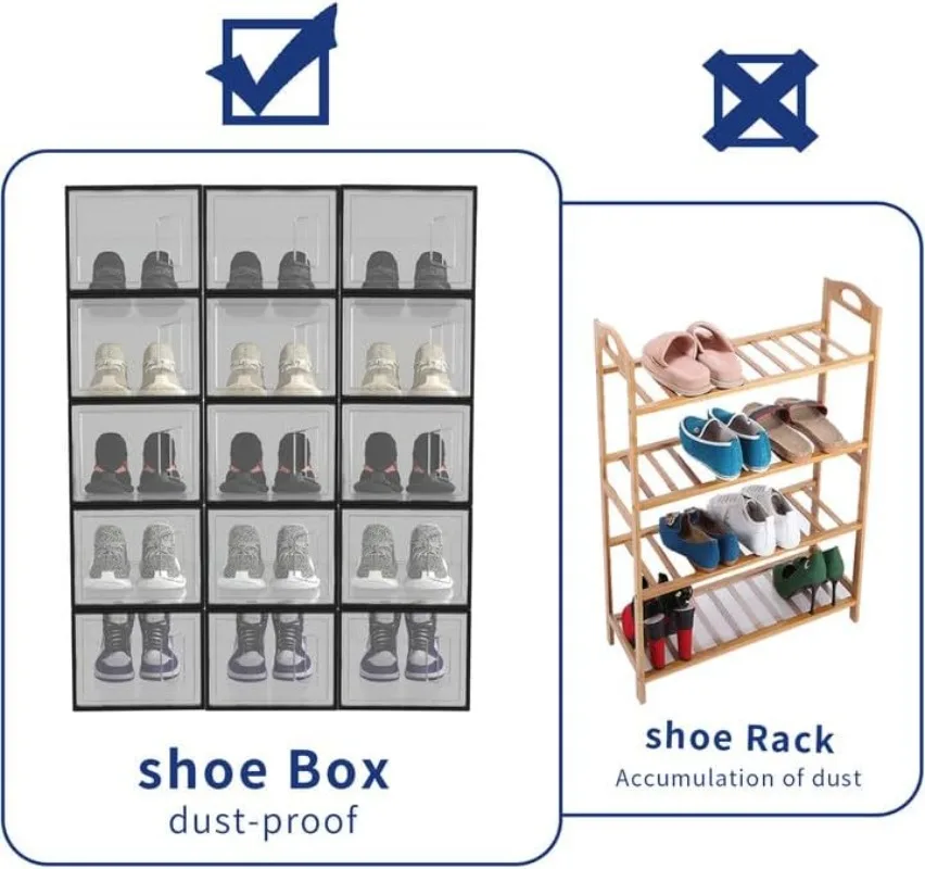 Boîtes de rangement empilables pour chaussures X-Large, armoire à chaussures, plastique transparent, subsl'élasticité à chaussures, pliable, durable, T1, paquet de 12