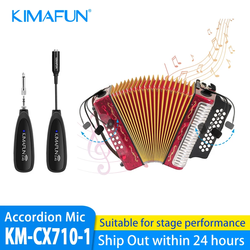 KIMAFUN 2.4G Wireless Dual Accordion Microphone Professional Musical Instrument Condenser Mic Designed for Accordionist,Musician