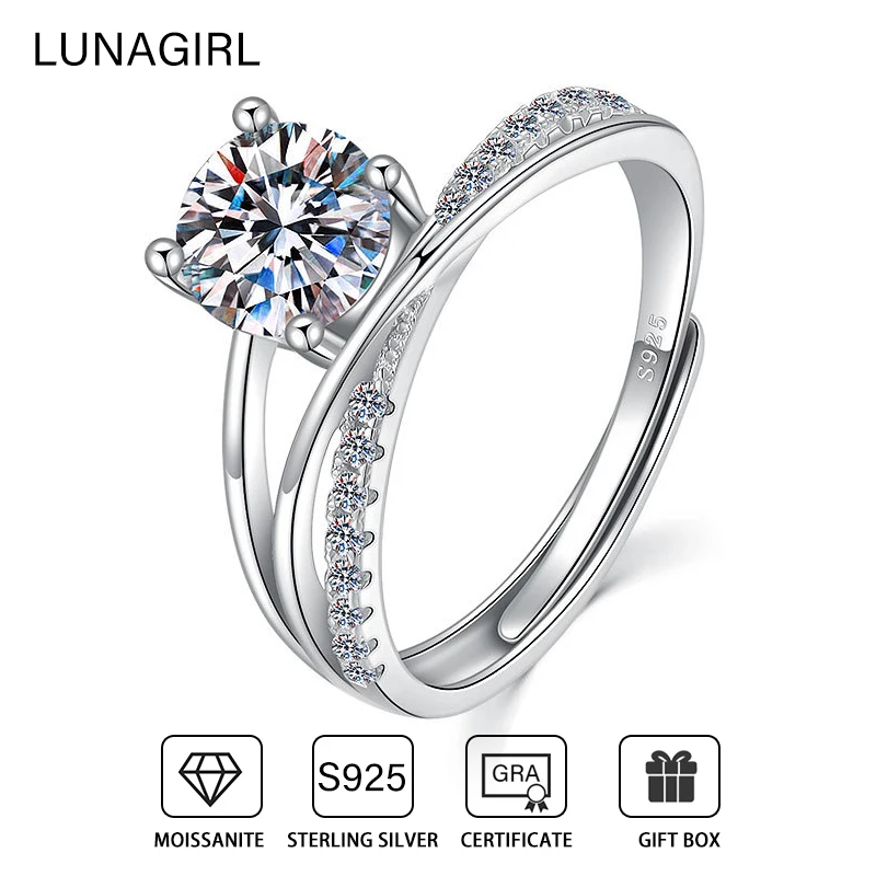 

Sparkling Four Claws Moissanite Diamond Ring 1CT D Color with GRA Certificate 925 Sterling Silver Wedding Band For Women Jewelry