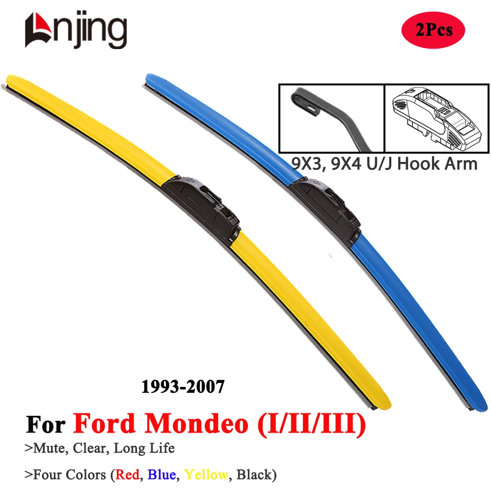 LNJING Colorful Windshield Wiper Blades For Ford Mondeo MK1 MK2 MK3 1993 1996 2000 2002 2003 2005 2007 Car Exterior Accessories