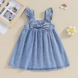 Toddler Baby Girl Denim Dress Cute Backless Sleeveless Dress Casual Jean Dresses Princess Beach Sundress