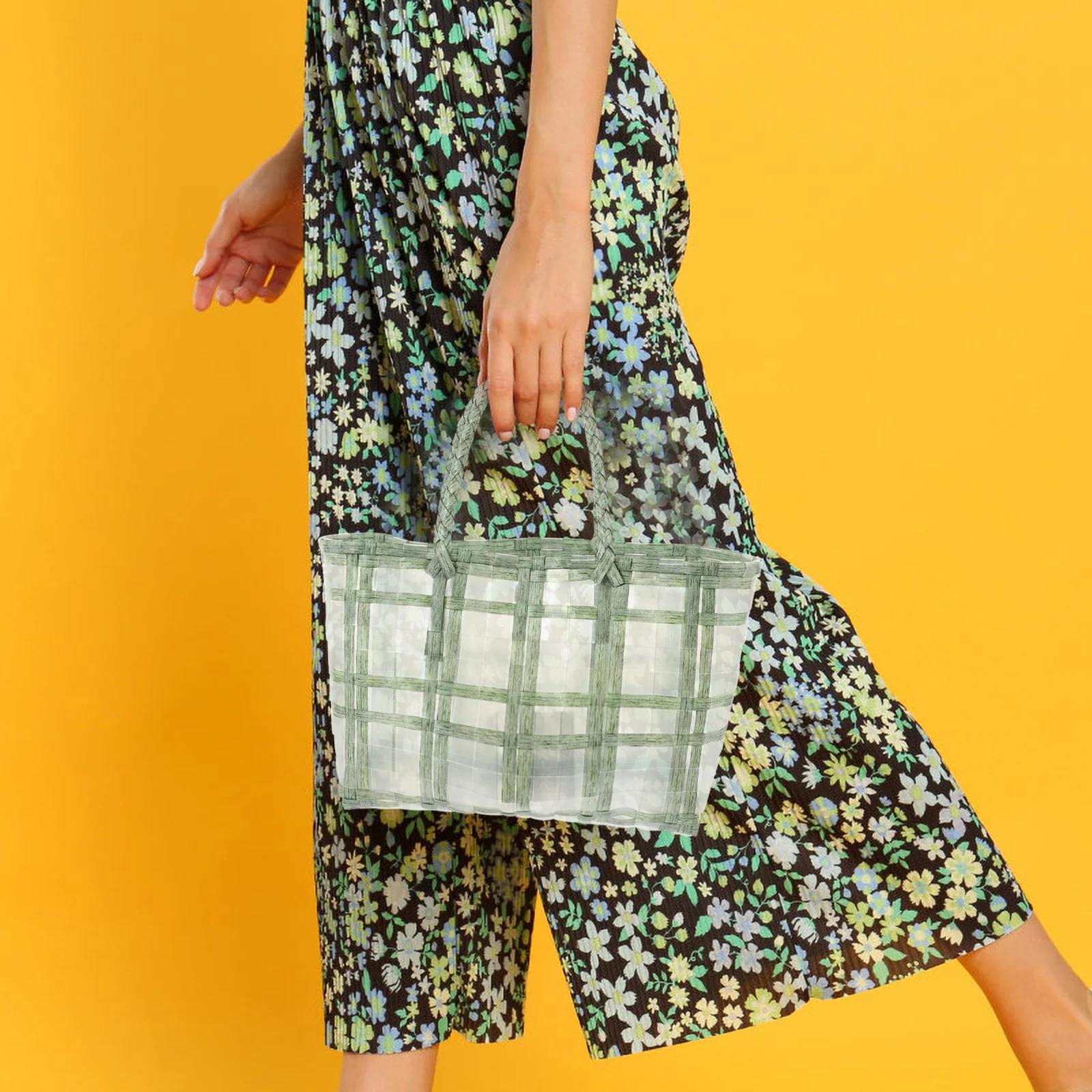 

1pcs Straw Woven Bag Large Capacity Lightweight Travel Tote For Women Portable Picnic Beach Handbag Summer Woven Storage Basket