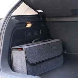 Spacious Canvas Car Storage Box Trunk Organizer with Felt Cloth Interior - Car Interior Tidying Container for Easy Storage
