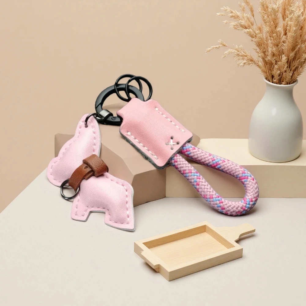 

Handmade Cartoon Animal Stylish Leather Car Keychain Cute Dog Pendant Creative Keyring Bag Accessories Decoration Gift