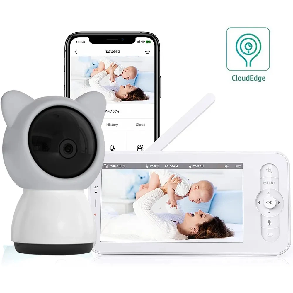 

5 Inch LCD Baby Monitor Babyphone Video Baby Camera Bebe Nanny HD Mobile Phone APP Control PTZ Lullabies For New Born