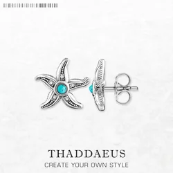 Blue Starfish Stud Earrings,Europe Style Fine Jewerly For Women Trendy Gift In 925 Sterling Silver