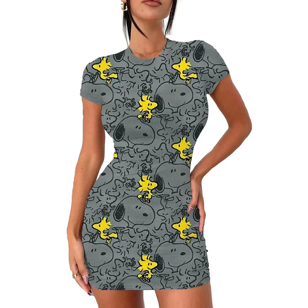 Zomer maxi-jurk zwart bodycon dames slim fit snoopy y2k casual mouwloos backless sexy gewaad dress party