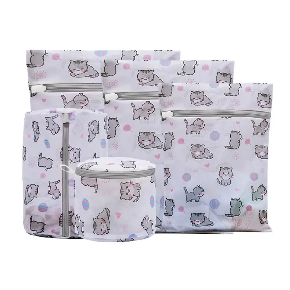 In Machine Cute Laundry Bag Printing Cartoon Cat Dirty Clothes Bag Mesh Foldable Washing Net Pouch Washing Machine