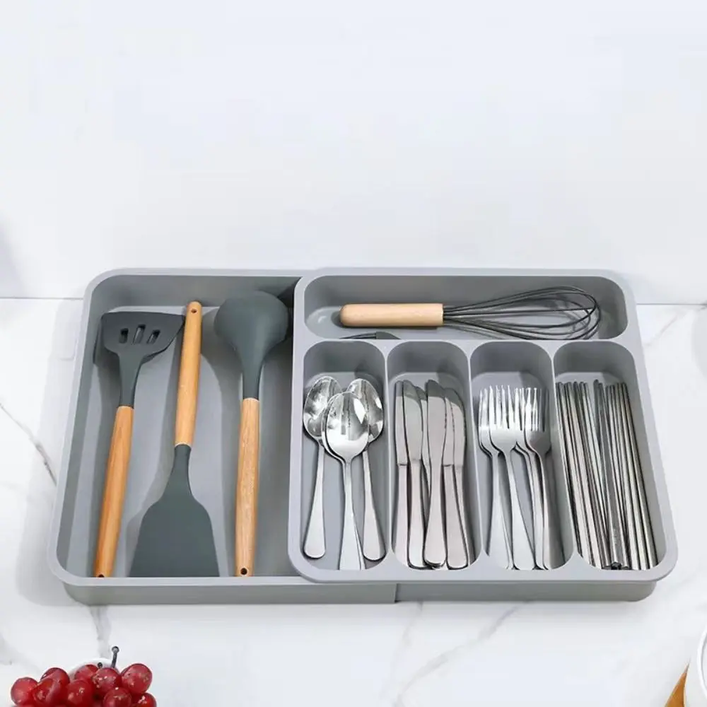 

Plastic Cutlery Drawer Organizer 6 Compartment 6-Slot Flatware Storage Divider Dustproof Adjustable Cutlery Holder Kitchen