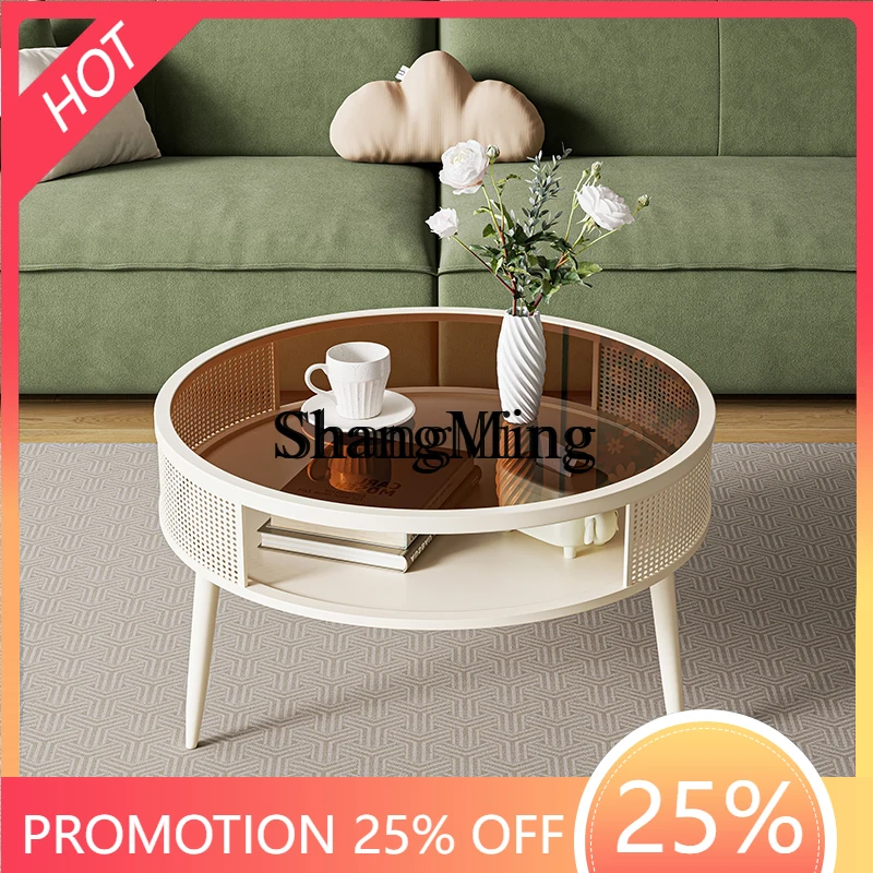 

ZYY round cream wind coffee creative sofa living room household table small apartment creative glass round table simple